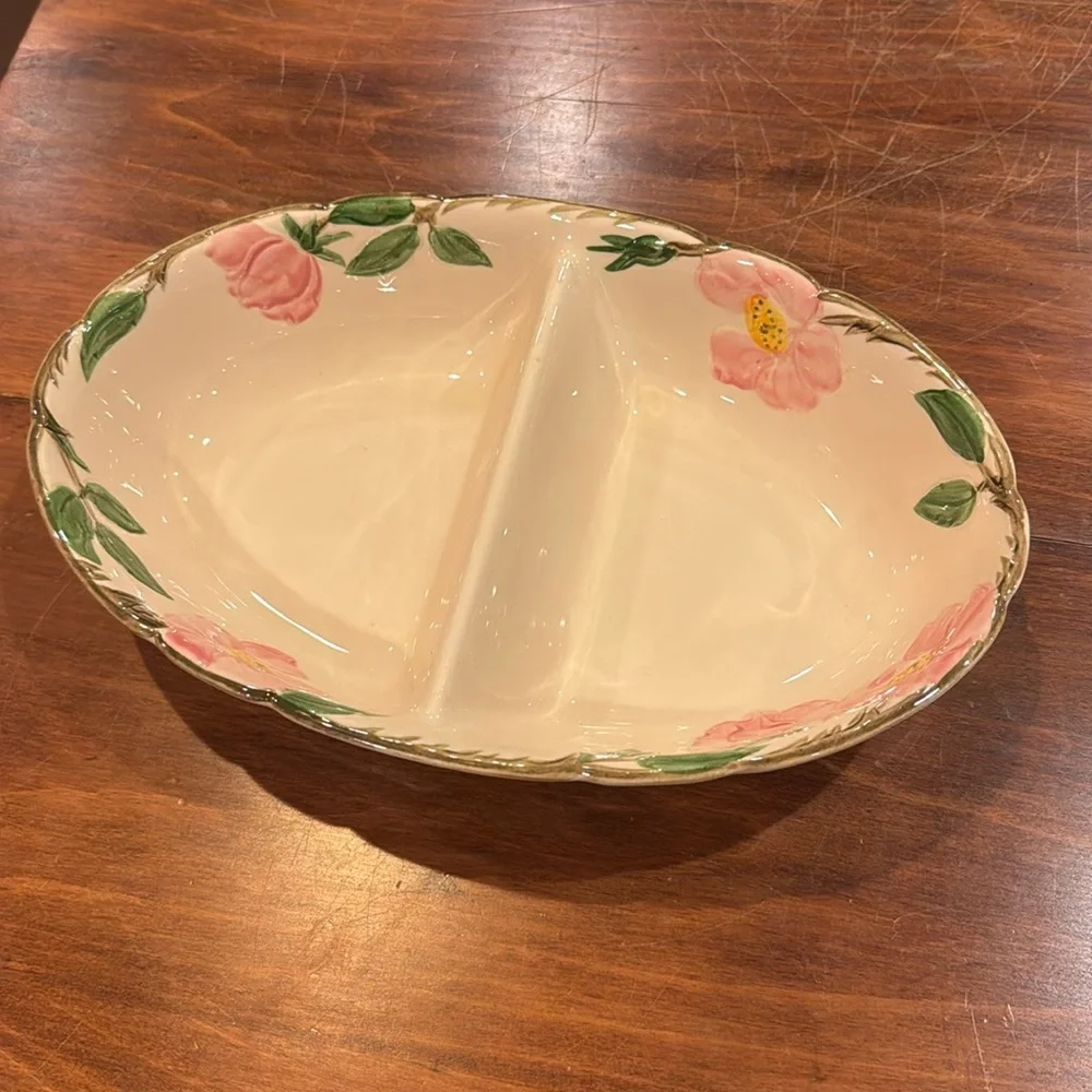 VINTAGE Franciscan Desert Rose Divided Serving Dish Pink Floral Cottagecore USA